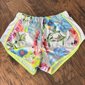 Nike Shorts Womens Neon Floral Tropical Dri-FIT Tempo Running Athletic